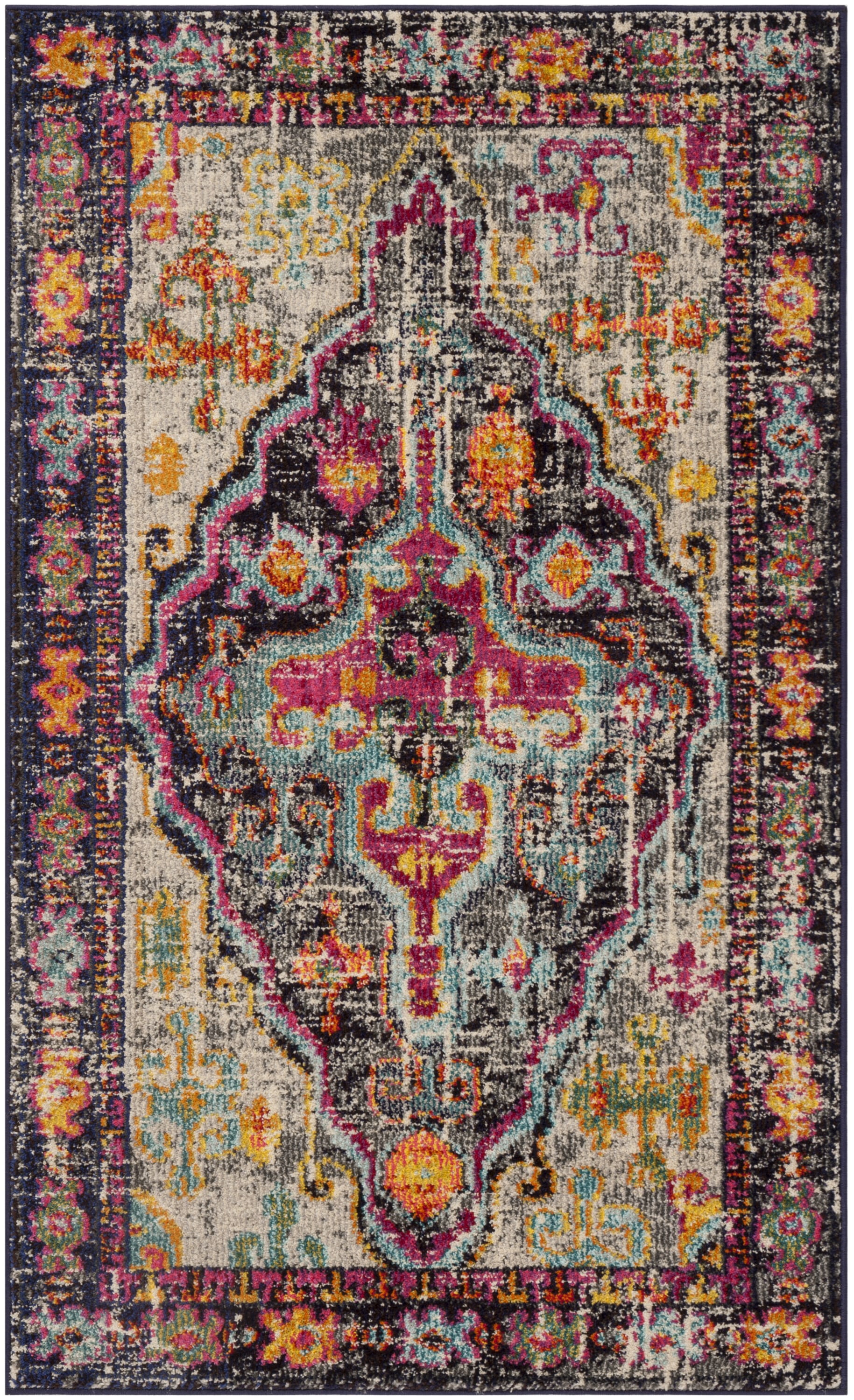 Gray Round Stain-Resistant Synthetic Area Rug