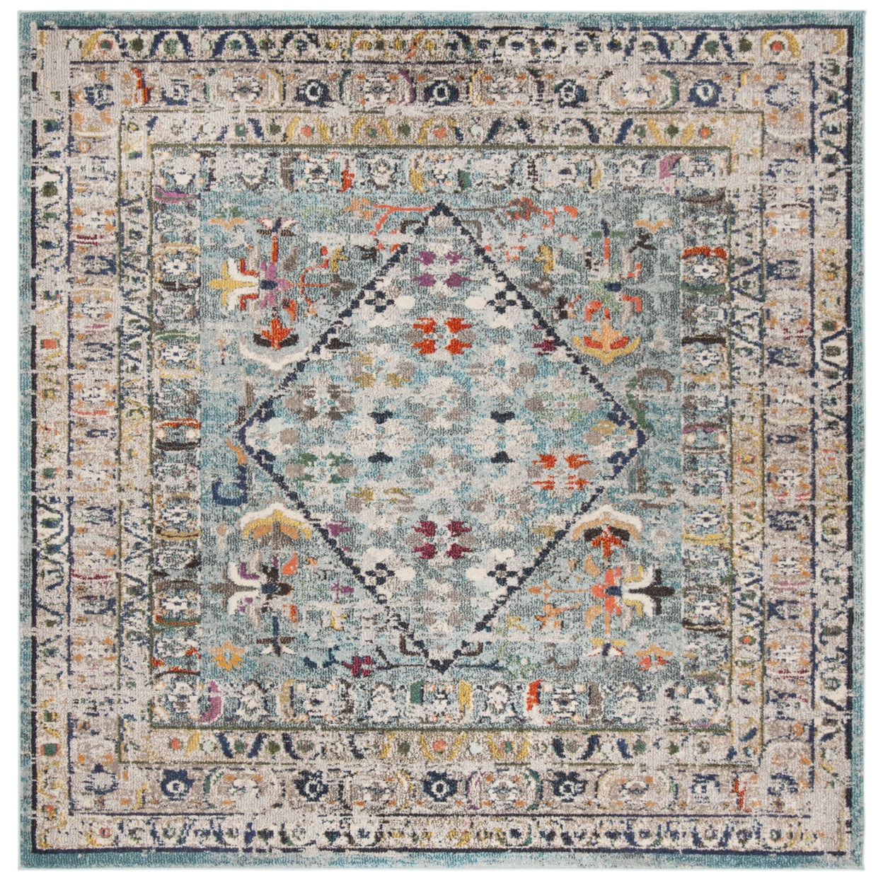 Monaco 5' x 5' Blue Floral Synthetic Square Rug