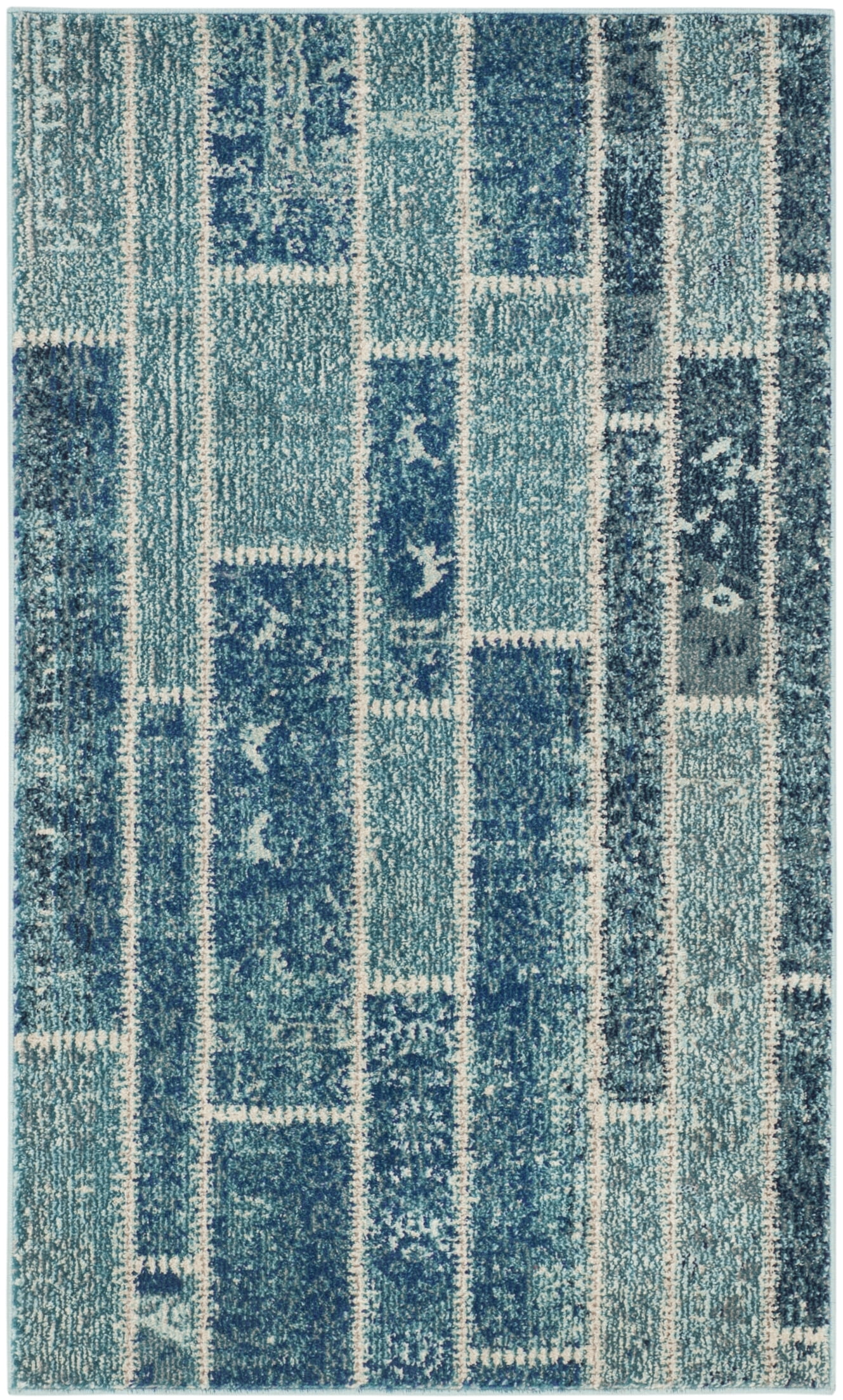 Boho-Chic Blue/Multi Reversible Synthetic Area Rug - Easy Care