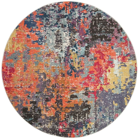 SAFAVIEH Monaco Hester Abstract Area Rug, Blue/Orange, 6'7" x 6'7" Round
