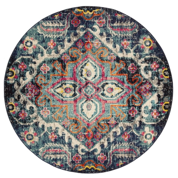 SAFAVIEH Monaco Keiran Oriental Area Rug, Blue/Fuchsia, 8' x 8' Round