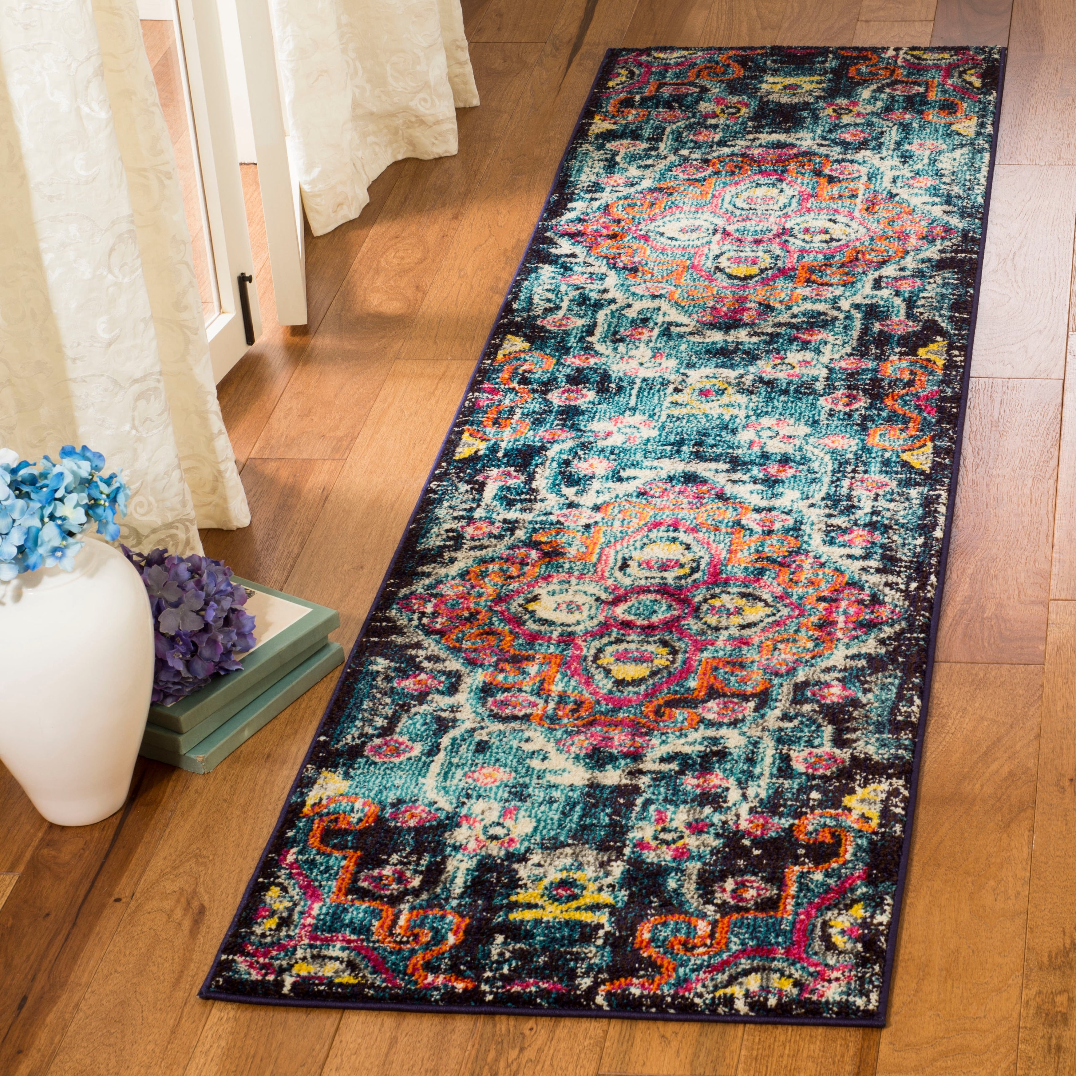 SAFAVIEH Monaco Keiran Oriental Runner Rug, Blue/Fuchsia, 2'2" x 6'