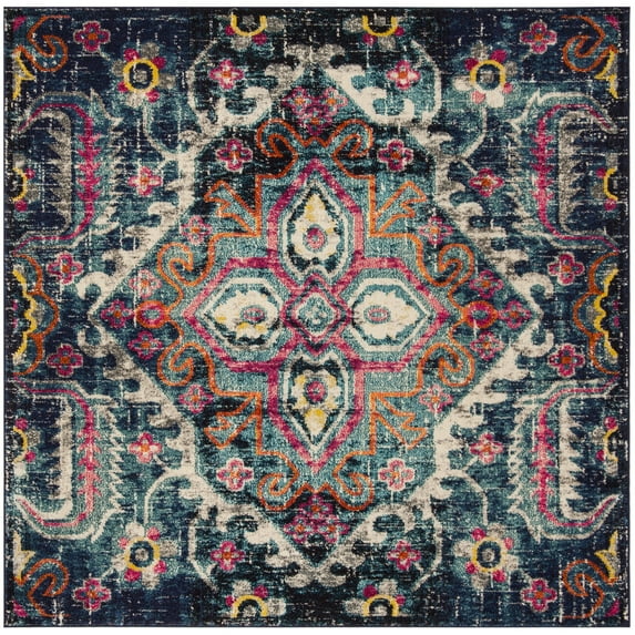 SAFAVIEH Monaco Keiran Transitional Area Rug, Blue/Fuchsia, 6'7" x 6'7" Square