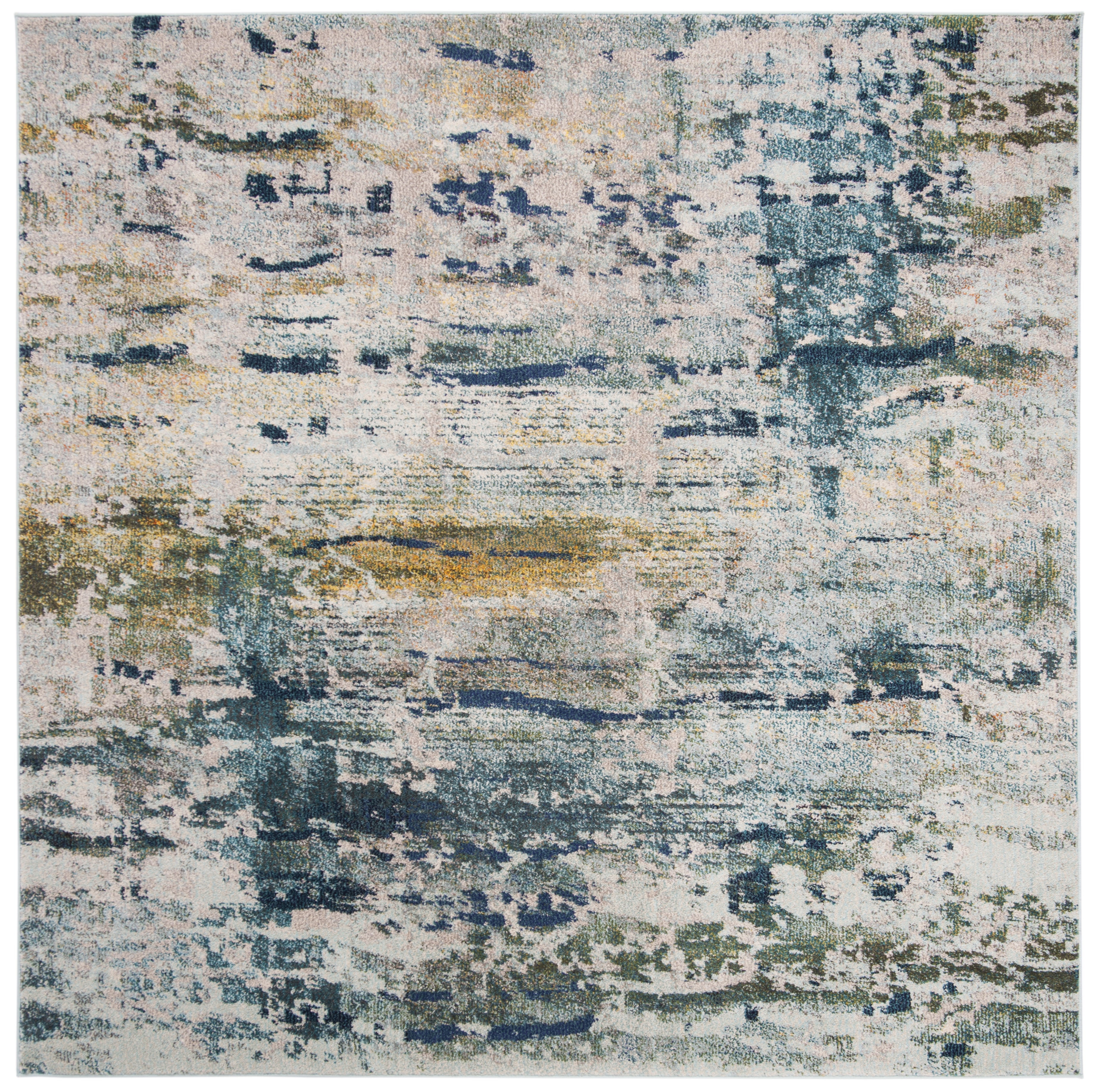 Boho-Chic Monaco Square Blue-Grey Synthetic Area Rug, 6'7" x 6'7"