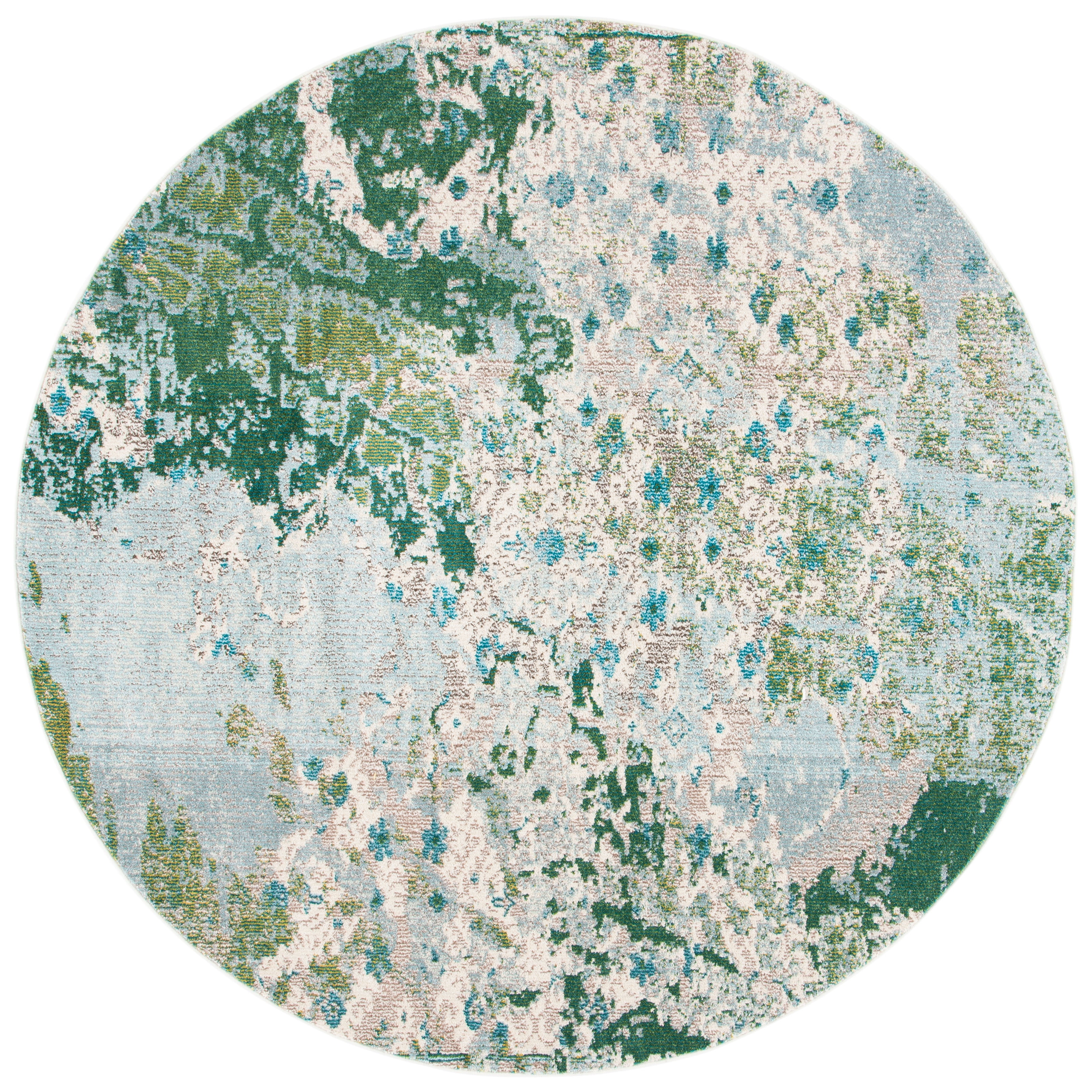 SAFAVIEH Monaco Phoebe Abstract Area Rug, Green/Turquoise, 6'7" X 6'7" Round