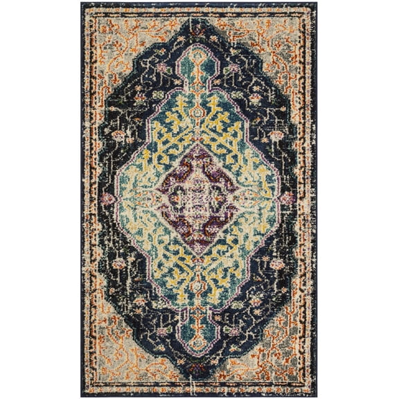 SAFAVIEH Monaco Qendro Transitional Area Rug, Black/Blue, 3' x 5'