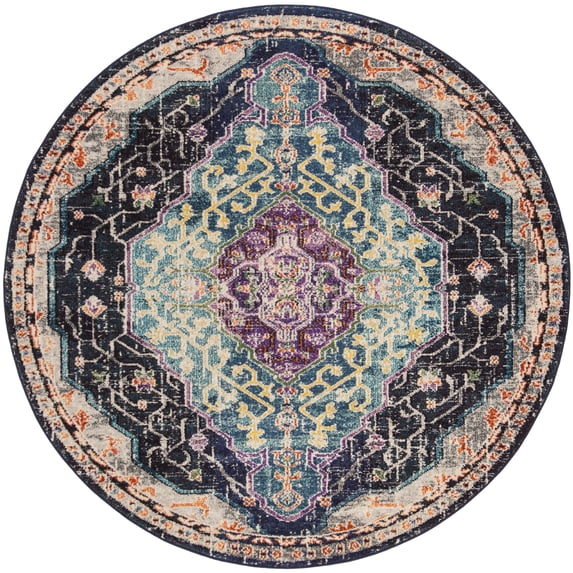SAFAVIEH Monaco Qendro Transitional Area Rug, Black/Blue, 6'7" x 6'7" Round