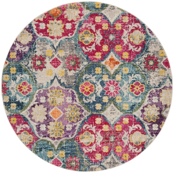 SAFAVIEH Monaco Ralph Geometric Area Rug, Grey/Fuchsia, 6'7" x 6'7" Round