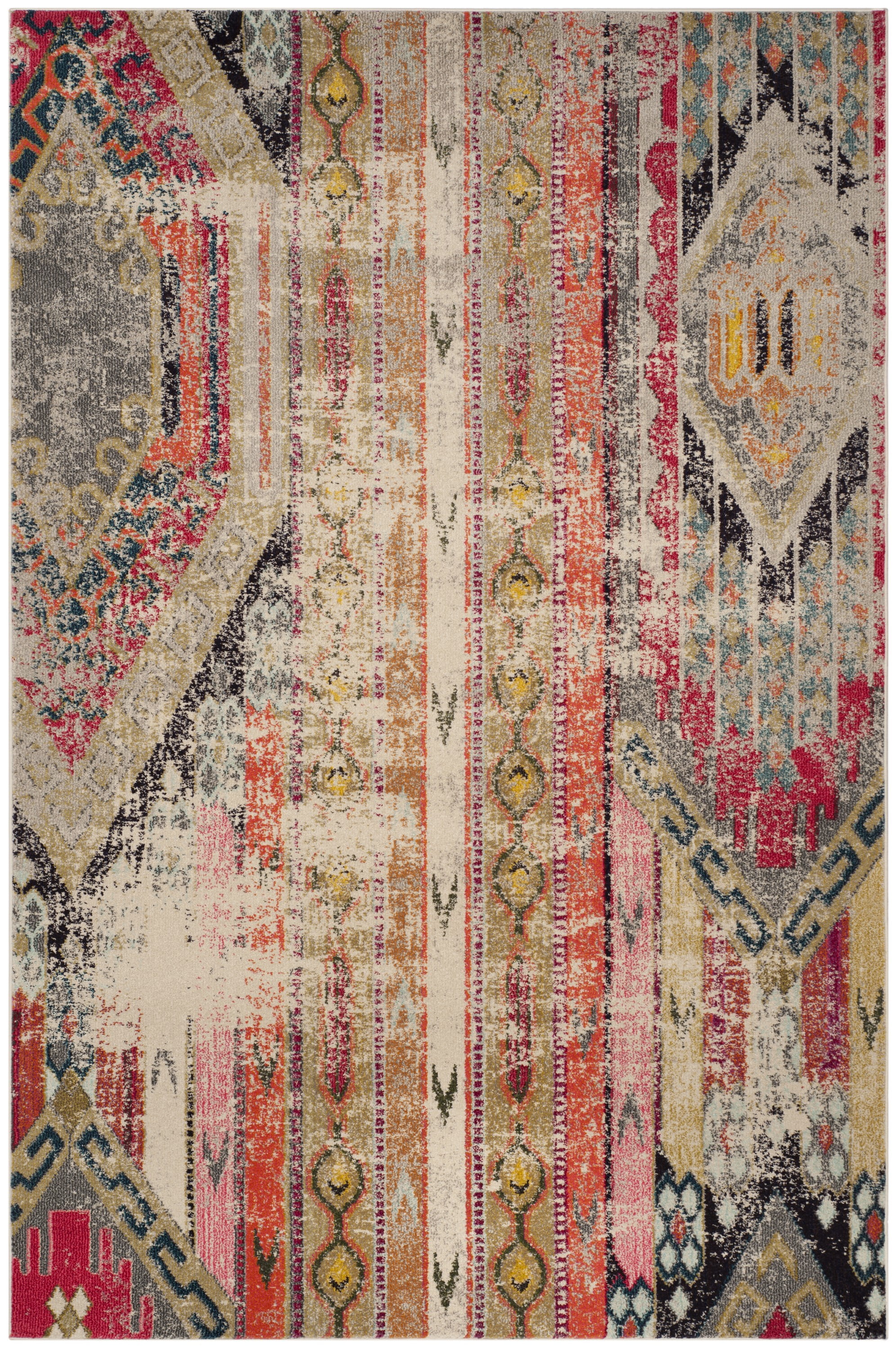 Bohemian Flair Light Grey & Multicolor 10' x 14' Synthetic Area Rug