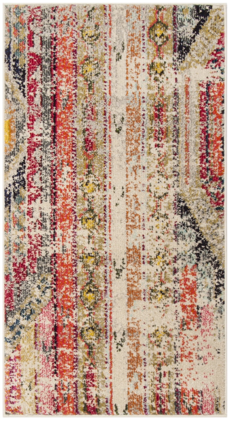 Light Grey and Multi Synthetic Boho Area Rug