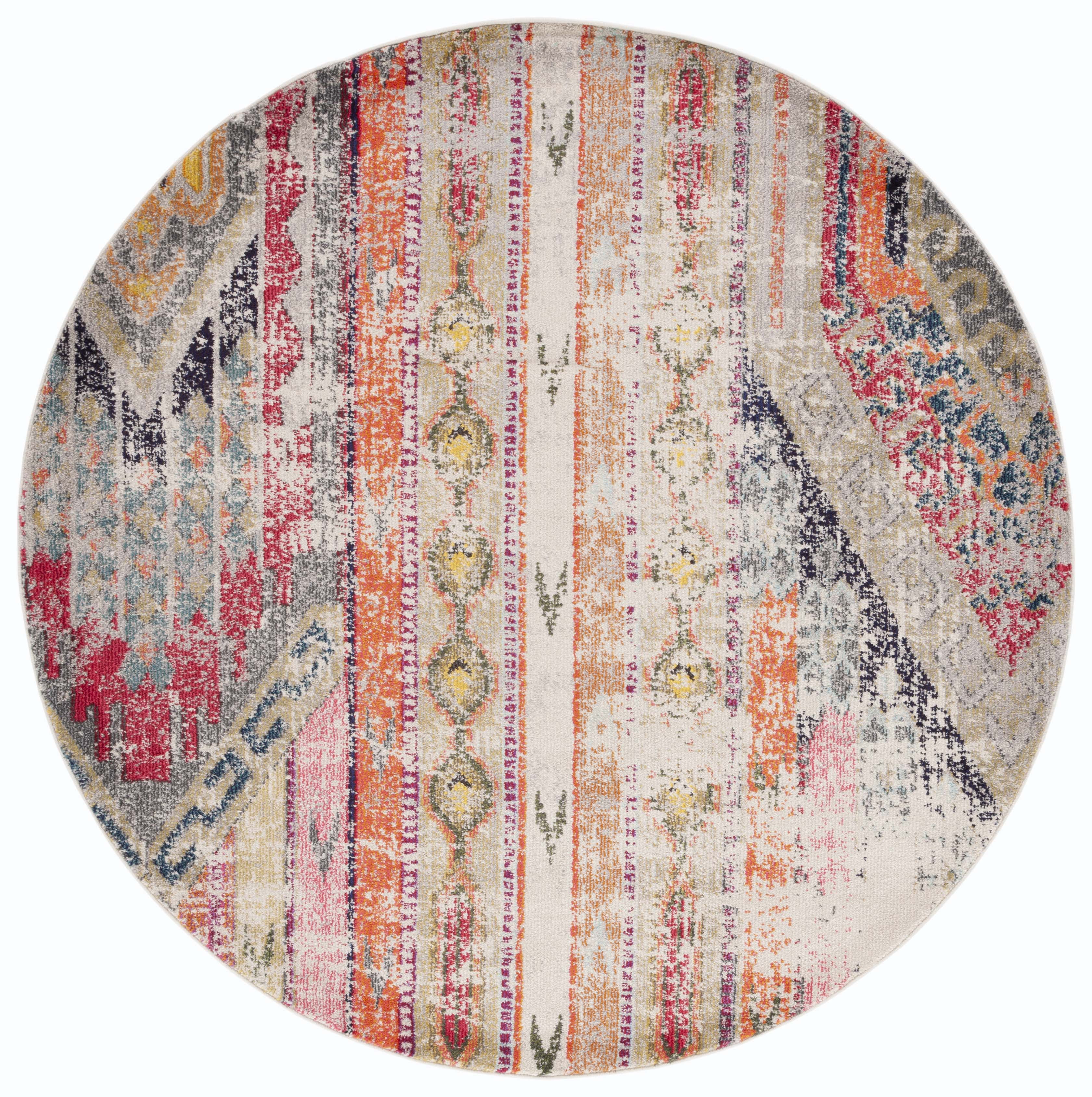 SAFAVIEH Monaco Risto Abstract Area Rug, Light Grey/Multi, 4' x 4' Round