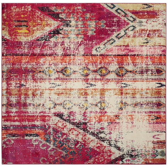 SAFAVIEH Monaco Risto Abstract Area Rug, Magenta/Multi, 5' x 5' Square