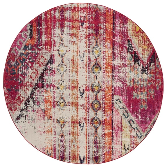SAFAVIEH Monaco Risto Abstract Area Rug, Magenta/Multi, 6'7" x 6'7" Round