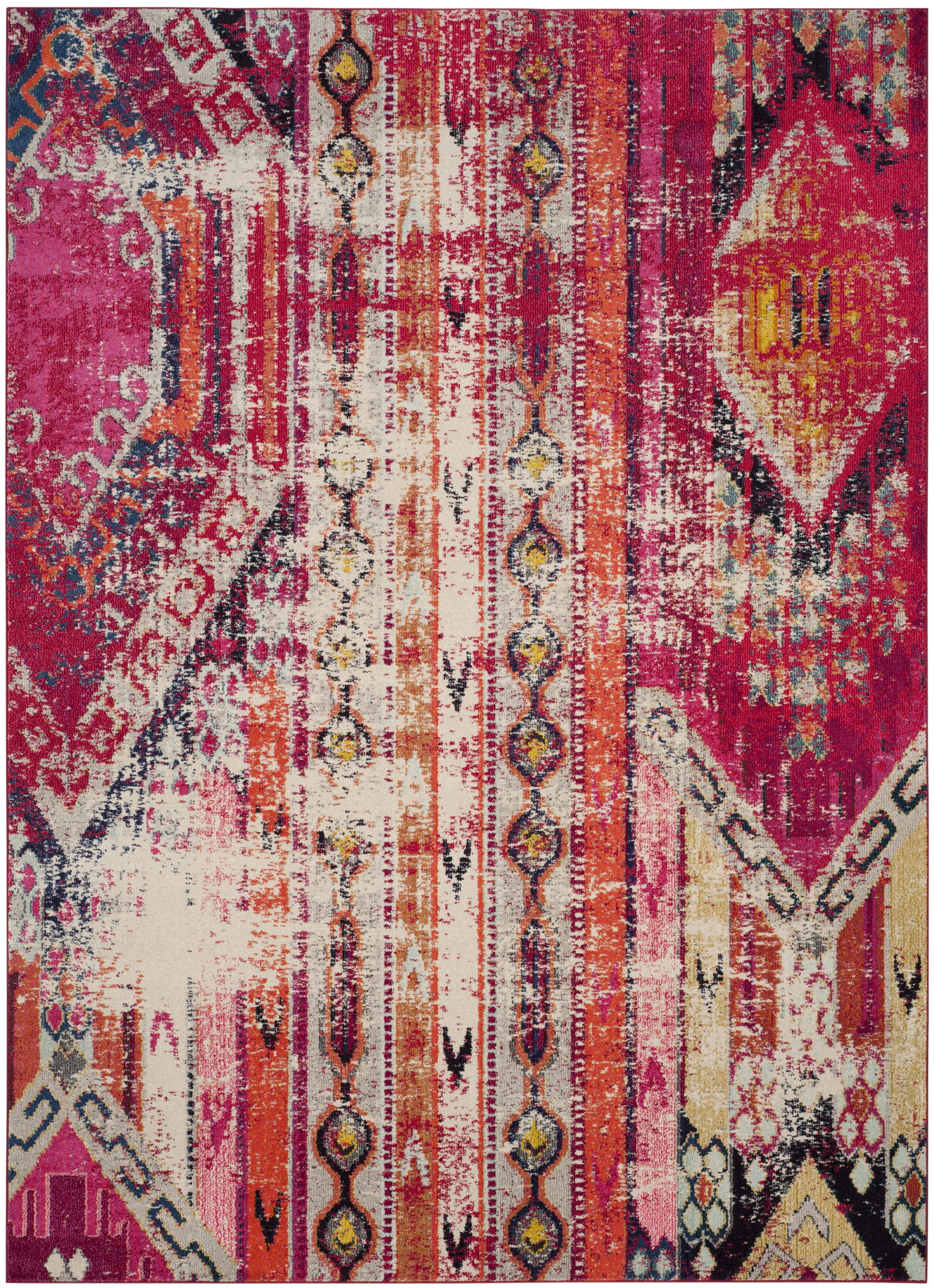 Magenta and Multicolor Synthetic Rectangular Area Rug, 8' x 11'