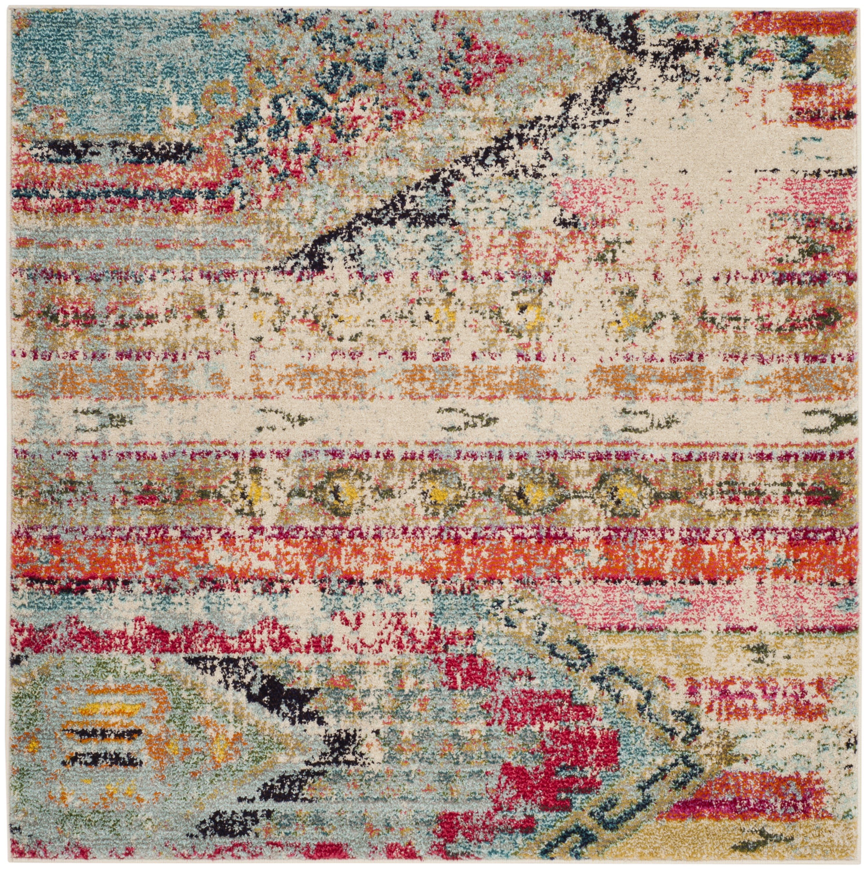 Monaco Multi-Colored Synthetic Square Area Rug, 4'x4'