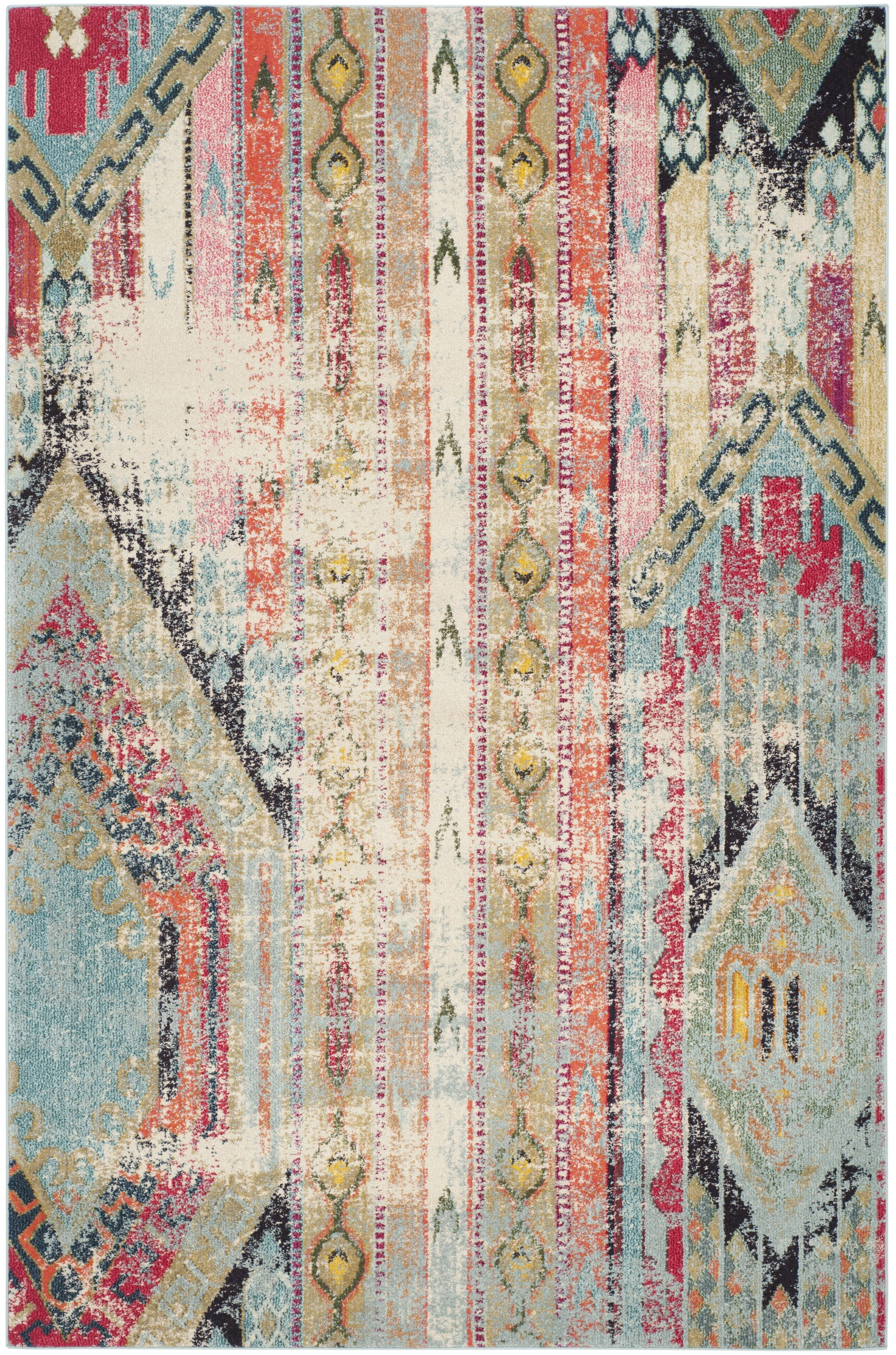 Abstract Multicolor Synthetic 4' x 5'7" Easy Care Area Rug