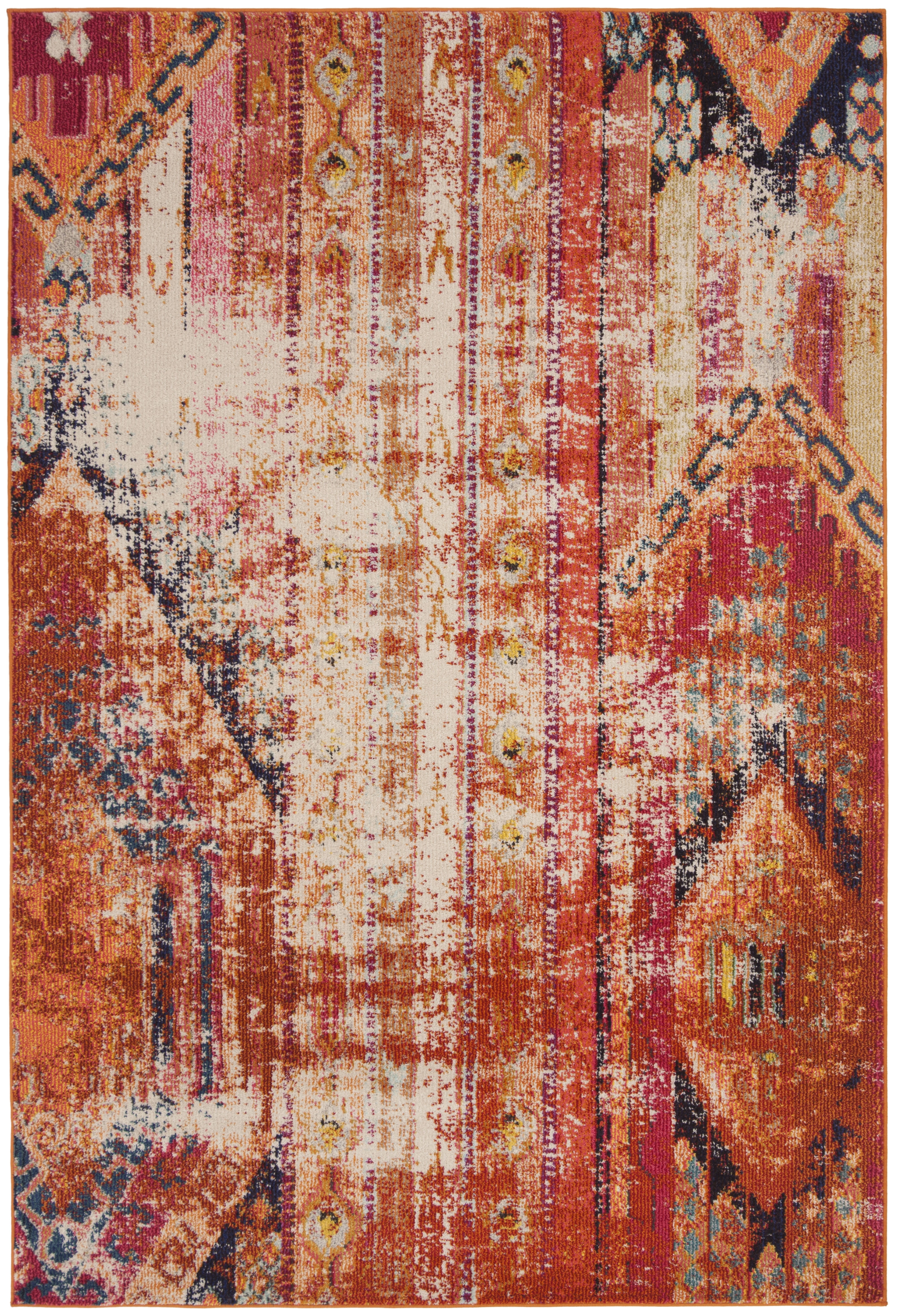 Bohemian Chic Orange/Multi Synthetic 10' x 14' Area Rug