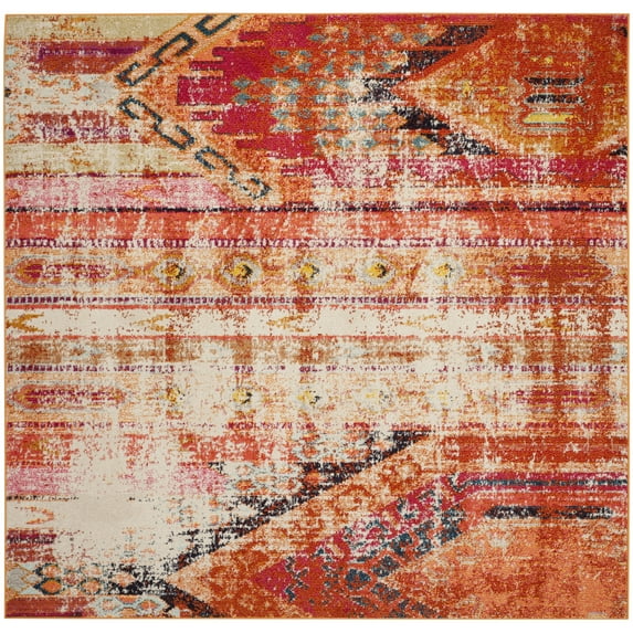 SAFAVIEH Monaco Risto Abstract Area Rug, Orange/Multi, 5' x 5' Square