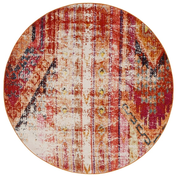 SAFAVIEH Monaco Risto Abstract Area Rug, Orange/Multi, 6'7" x 6'7" Round