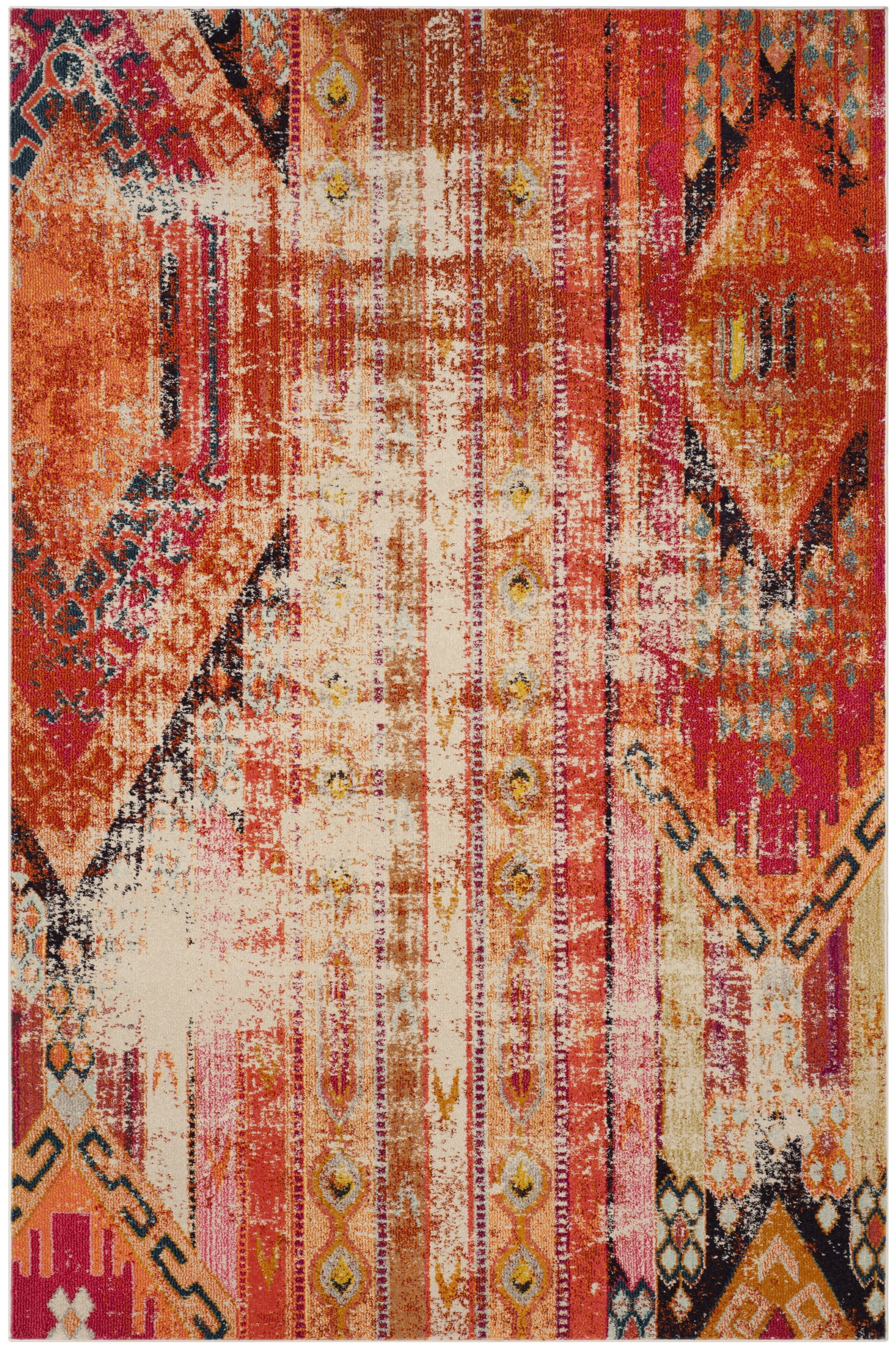 Bohemian-Chic Monaco Orange Multicolor Rectangular Area Rug