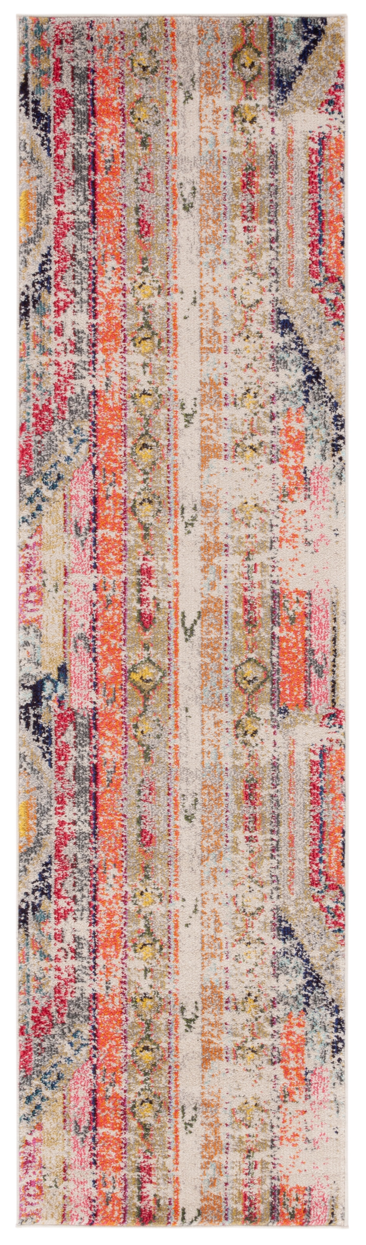 Light Grey and Multi Synthetic Boho Runner Rug
