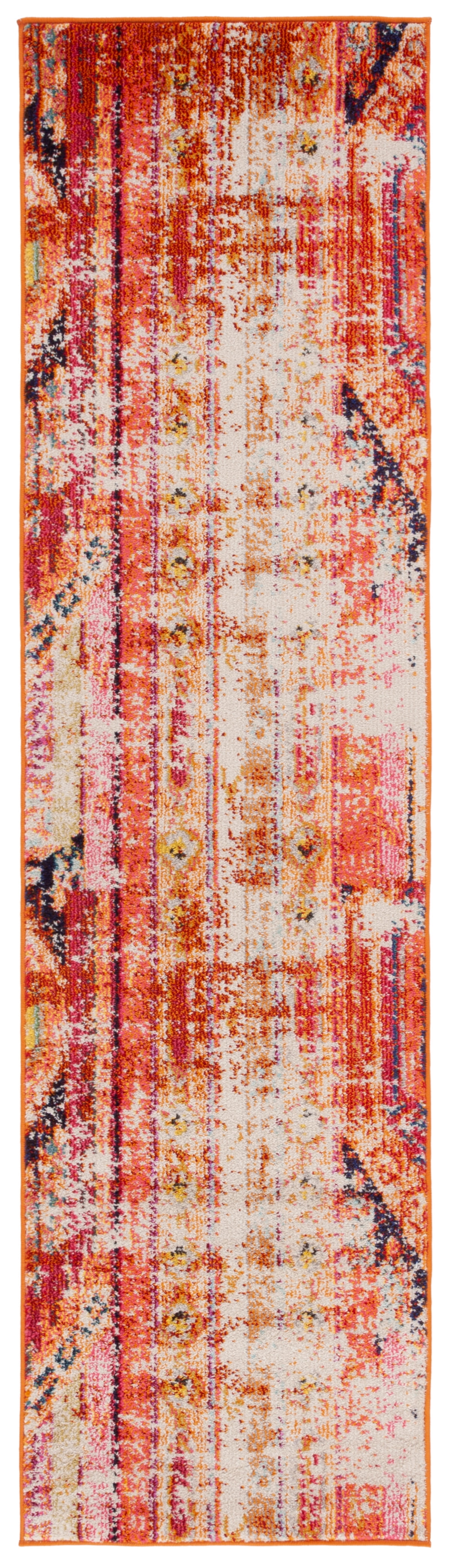 Orange and Multicolor Synthetic Patterned Runner Rug, 2'2" x 6'