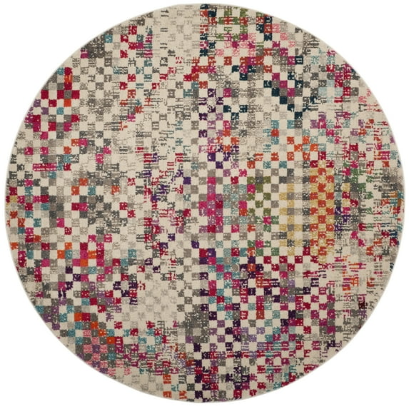 SAFAVIEH Monaco Ristorin Abstract Area Rug, Grey/Multi, 6'7" x 6'7" Round