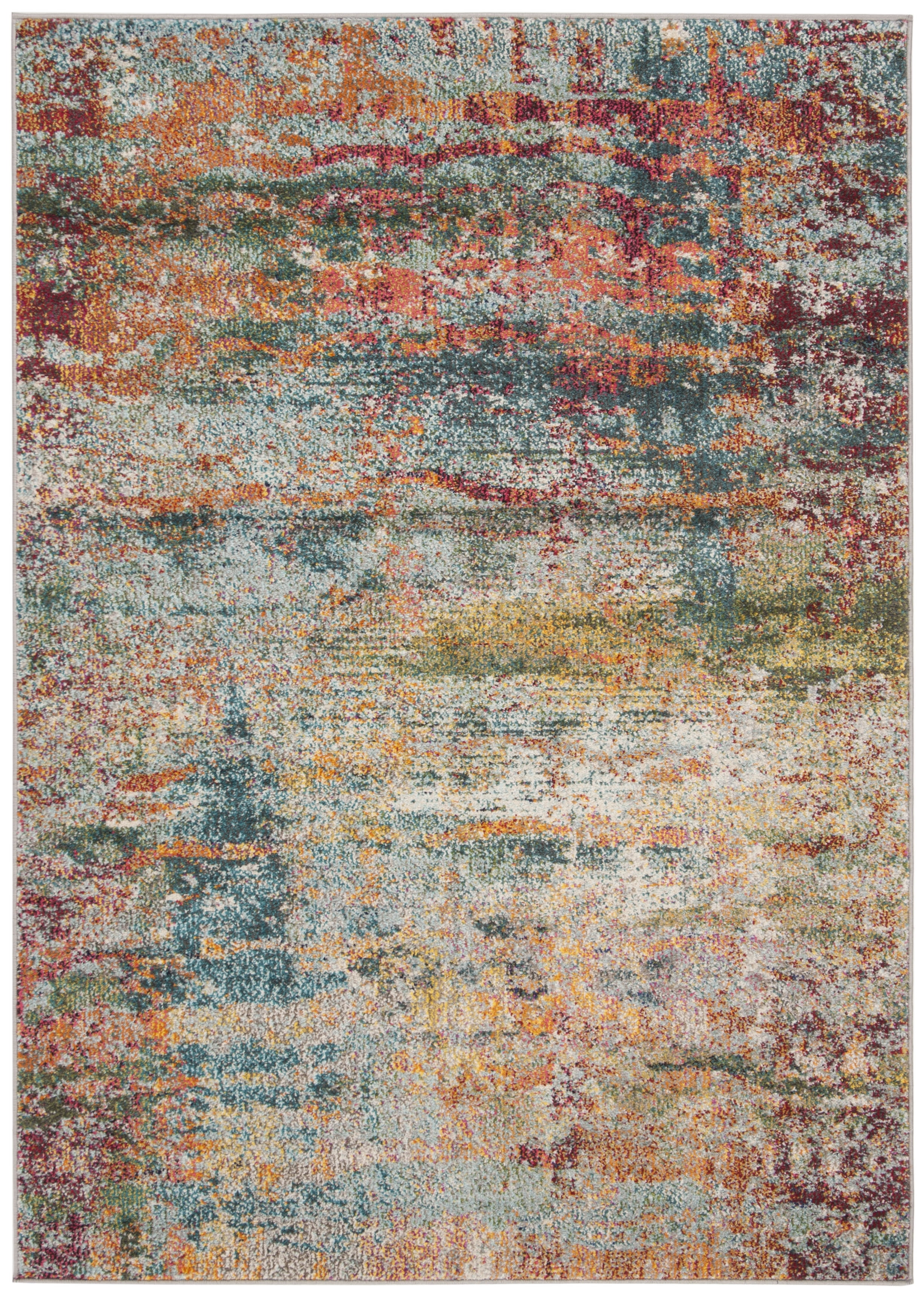 Teal and Orange Abstract Synthetic Area Rug, 2'2" x 4'