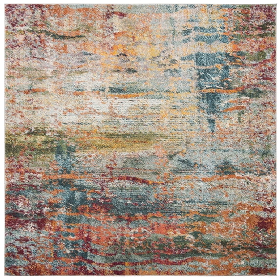 SAFAVIEH Monaco Rowena Abstract Area Rug, Teal/Orange, 3' x 3' Square