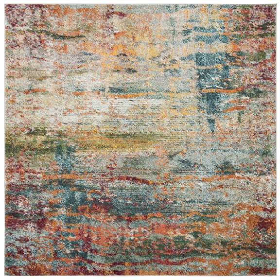SAFAVIEH Monaco Rowena Abstract Area Rug, Teal/Orange, 3' x 3' Square