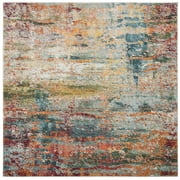 SAFAVIEH Monaco Rowena Abstract Area Rug, Teal/Orange, 5' X 5' Square