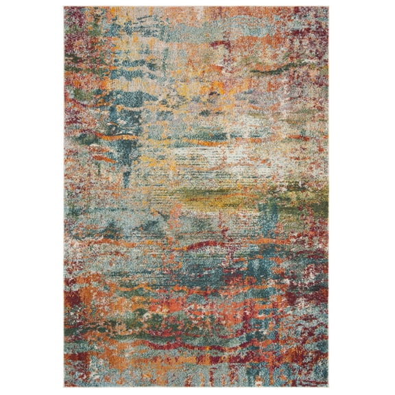 SAFAVIEH Monaco Rowena Abstract Area Rug, Teal/Orange, 6'7" X 9'2"