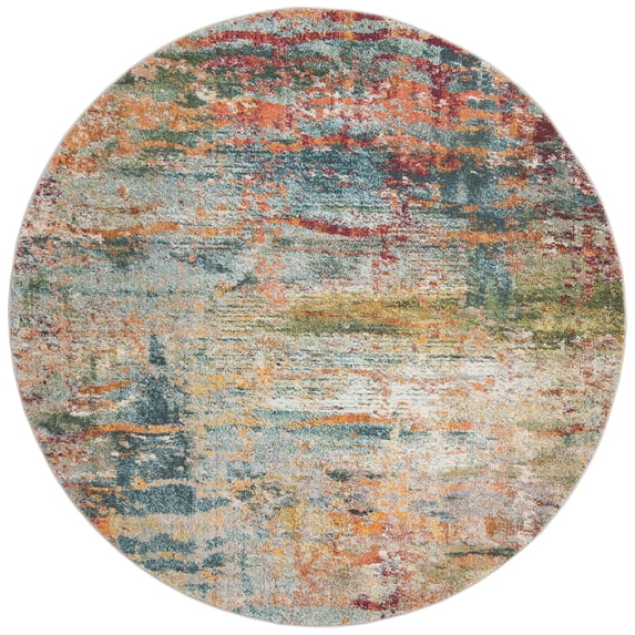 SAFAVIEH Monaco Rowena Abstract Area Rug, Teal/Orange, 9' X 9' Round