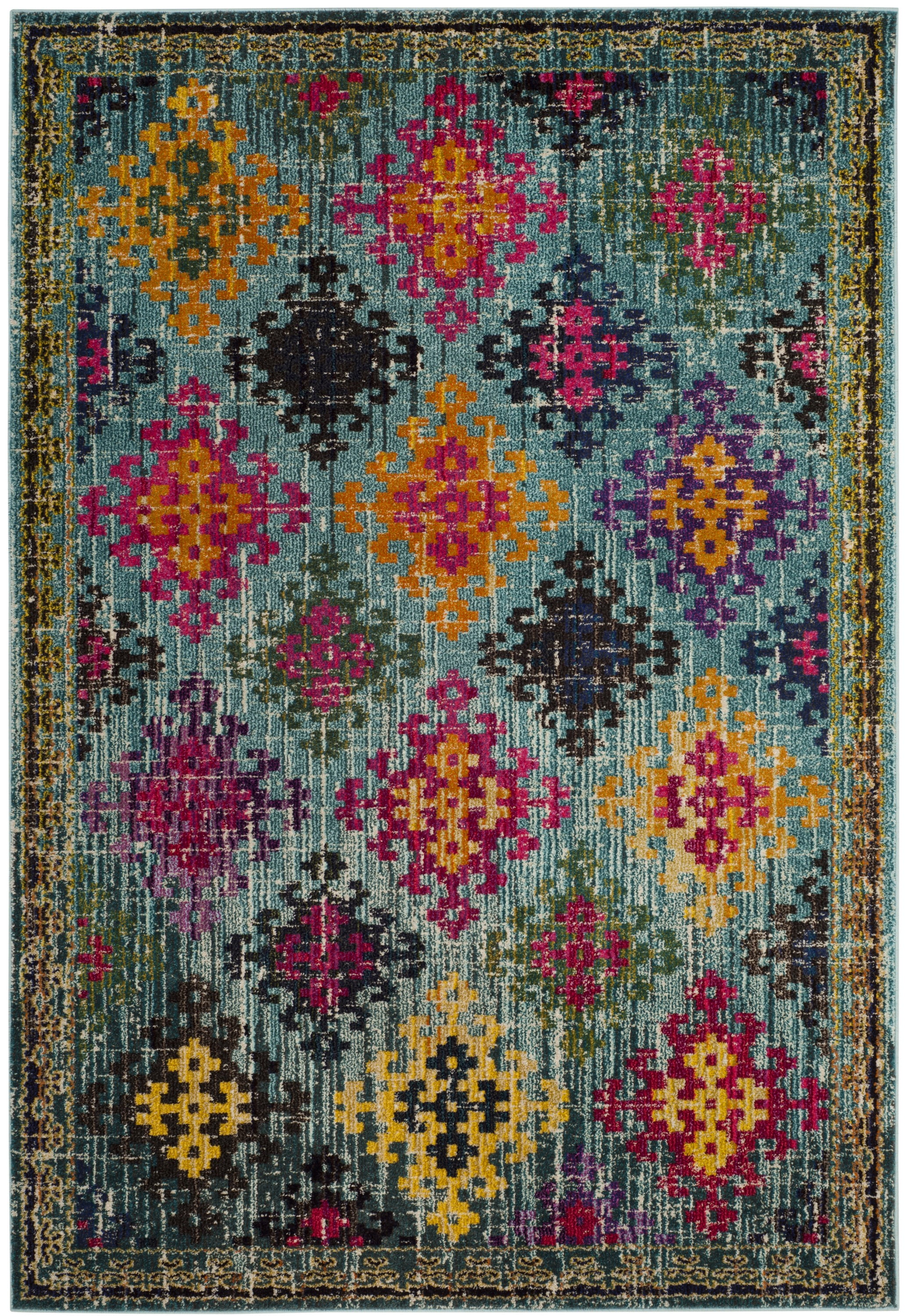 Reversible Blue/Multi Diamond Trellis 59" Synthetic Area Rug