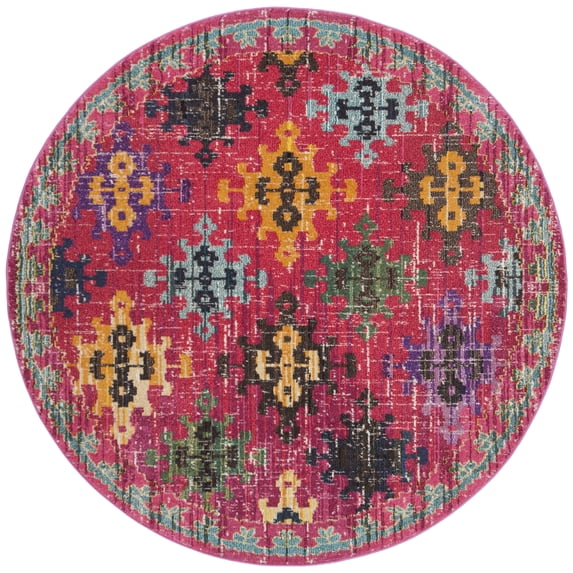 SAFAVIEH Monaco Sally Geometric Area Rug, Fuchsia/Multi, 6'7" x 6'7" Round
