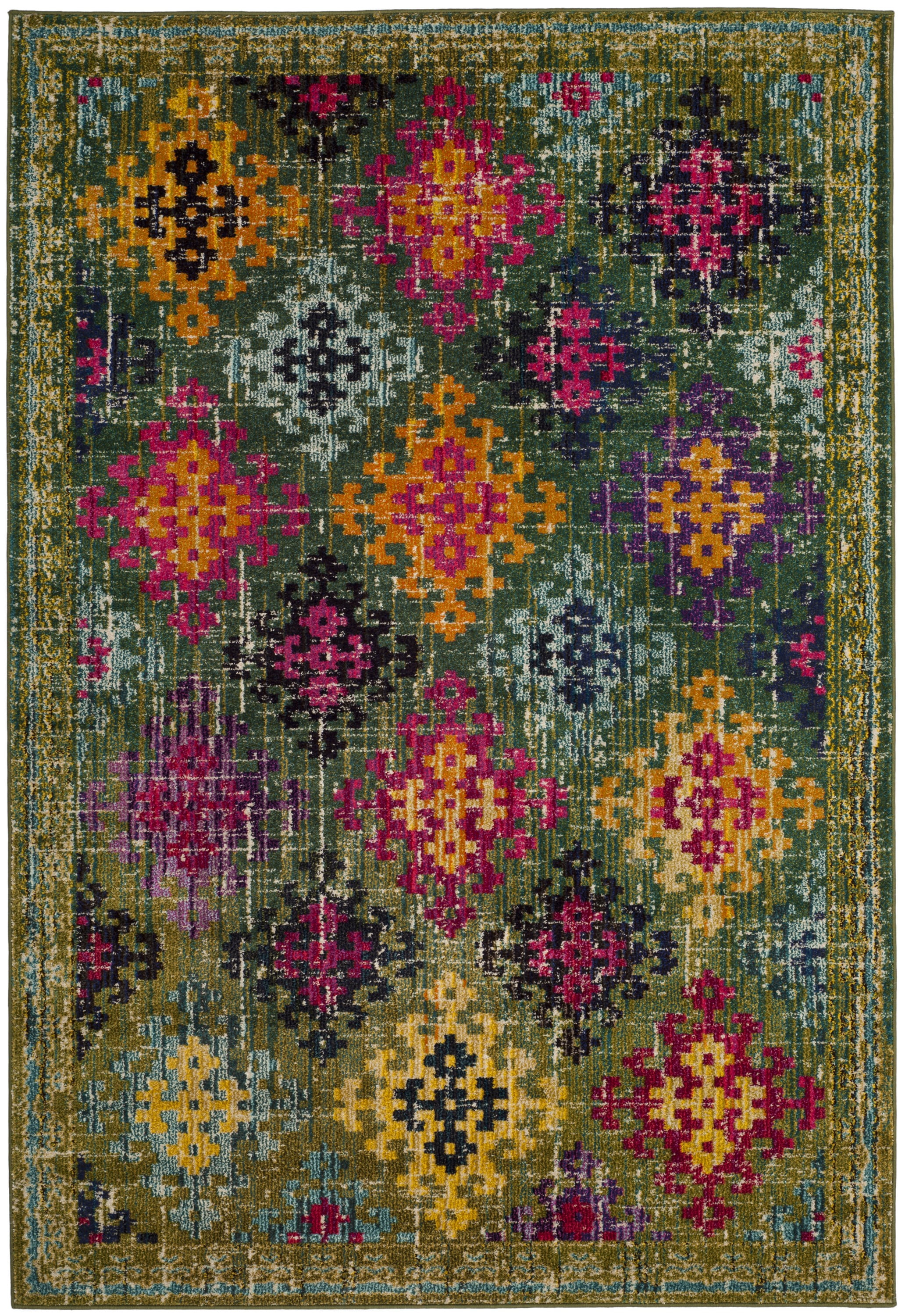 Green Multi Geometric Synthetic Area Rug