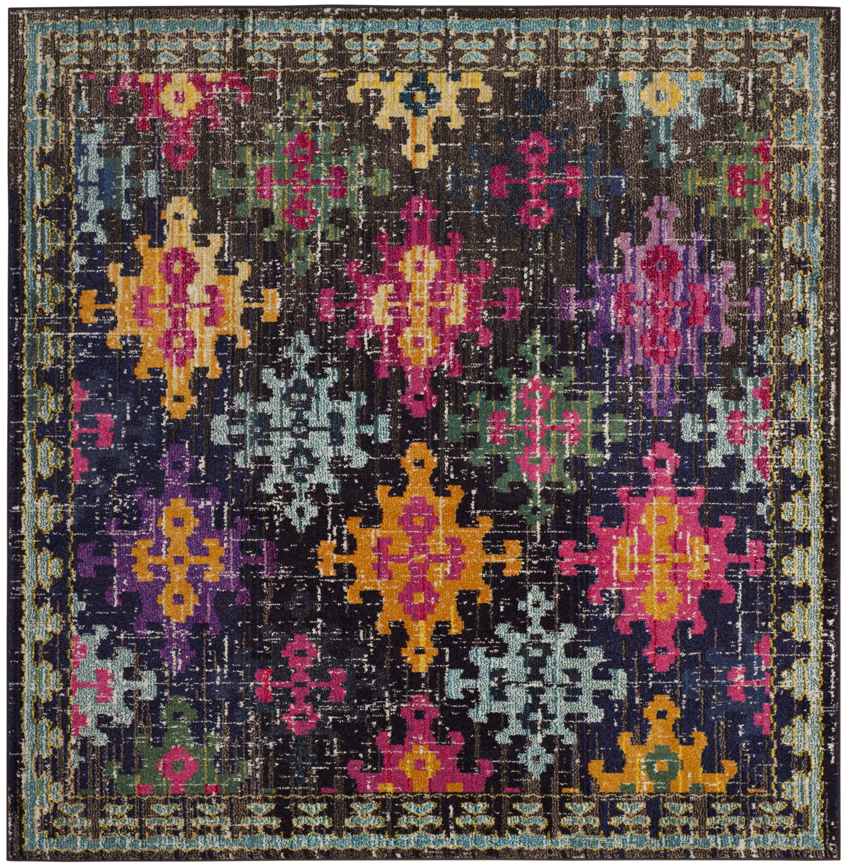 Elegant Square Hand-Knotted 6'7" Multicolor Synthetic Area Rug