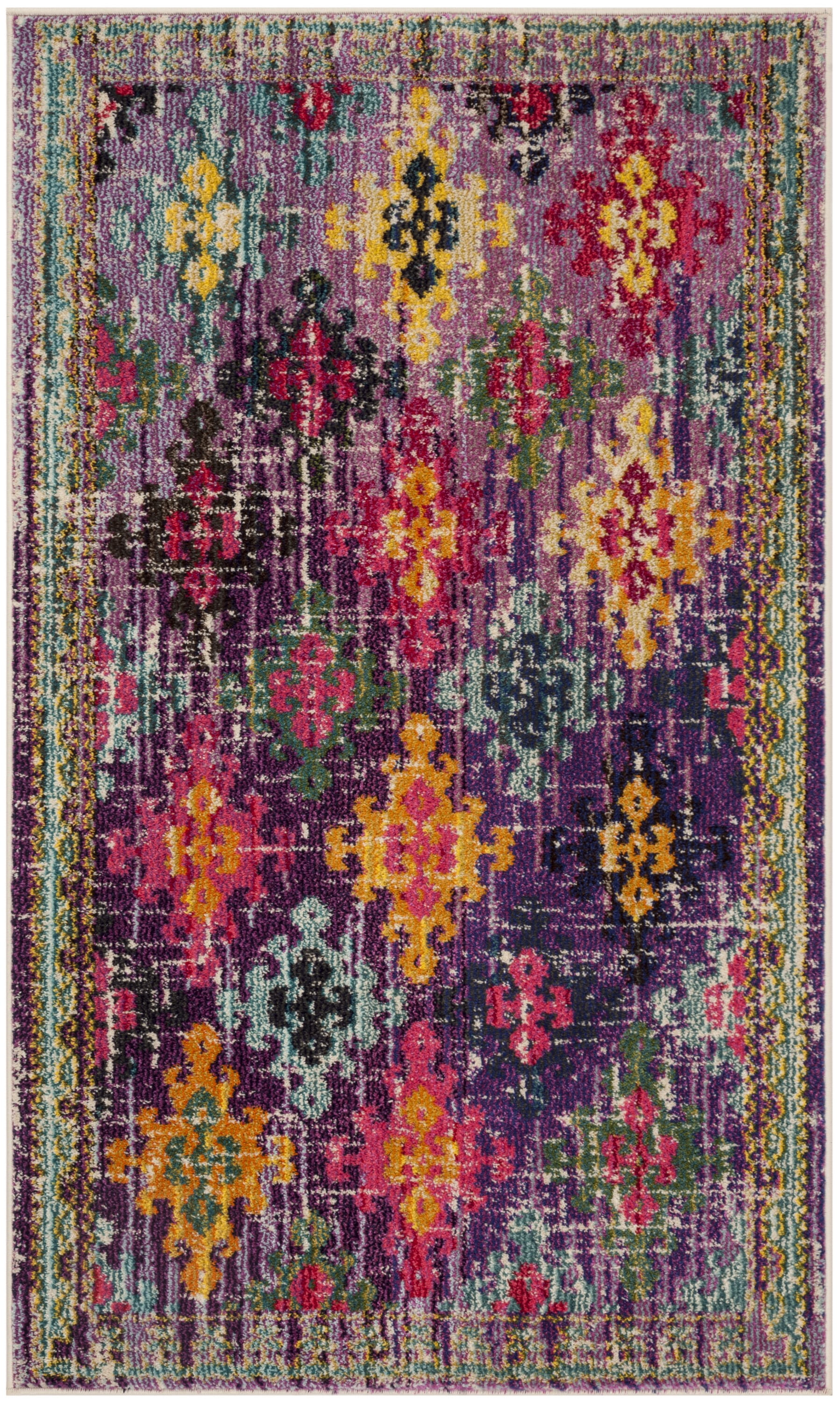 Boho Chic Purple and Multi Synthetic Area Rug