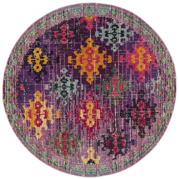 SAFAVIEH Monaco Sally Geometric Area Rug, Purple/Multi, 6'7" x 6'7" Round