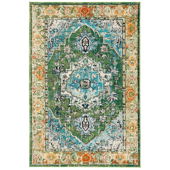 SAFAVIEH Monaco Sarah Bordered Area Rug, Green/Turquoise, 3' x 5'