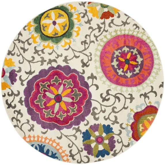 SAFAVIEH Monaco Savannah Floral Area Rug, Ivory/Multi, 4' x 4' Round