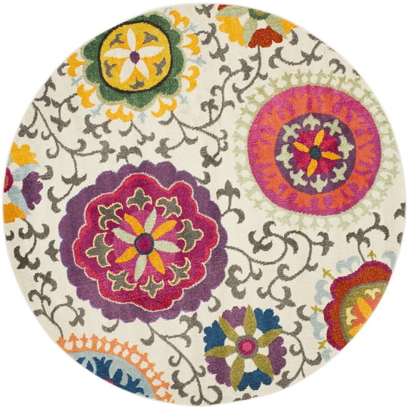 SAFAVIEH Monaco Savannah Floral Area Rug, Ivory/Multi, 5' x 5' Round