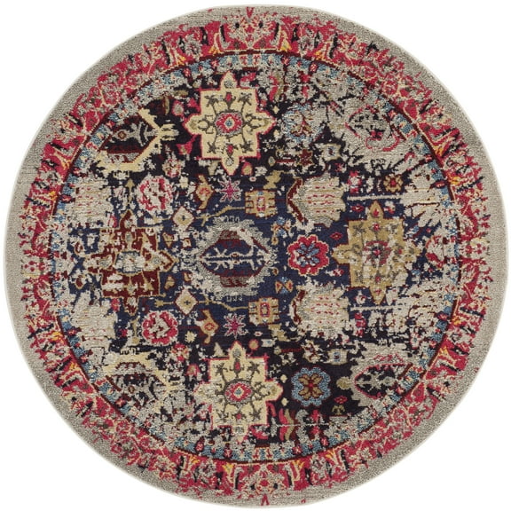 SAFAVIEH Monaco Pearl Bordered Area Rug, Grey/Multi, 6'7" x 6'7" Round
