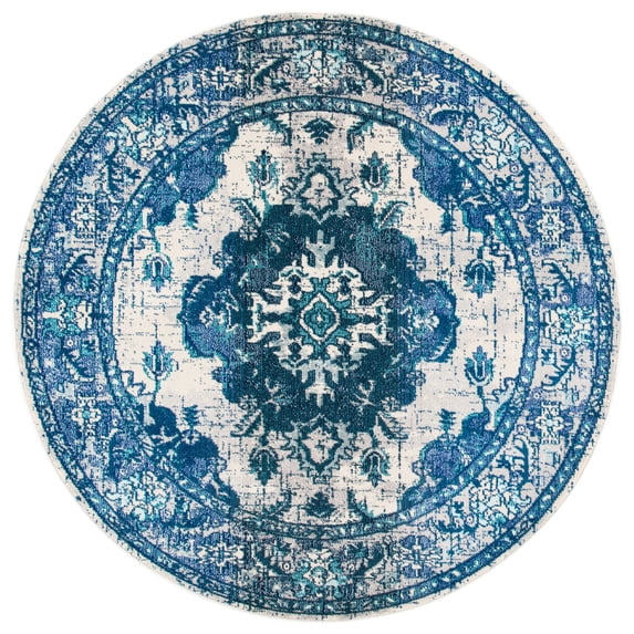 SAFAVIEH Round Rug 3' - Monaco Collection - Traditional Design, Ivory & Blue, Ideal for Living Room, Bedroom, Dining Space
