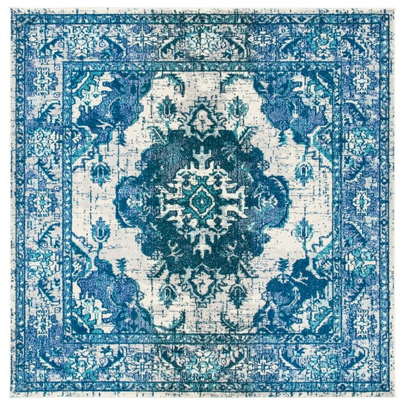 SAFAVIEH Monaco Toria Oriental Area Rug, Ivory/Blue, 3' x 3' Square