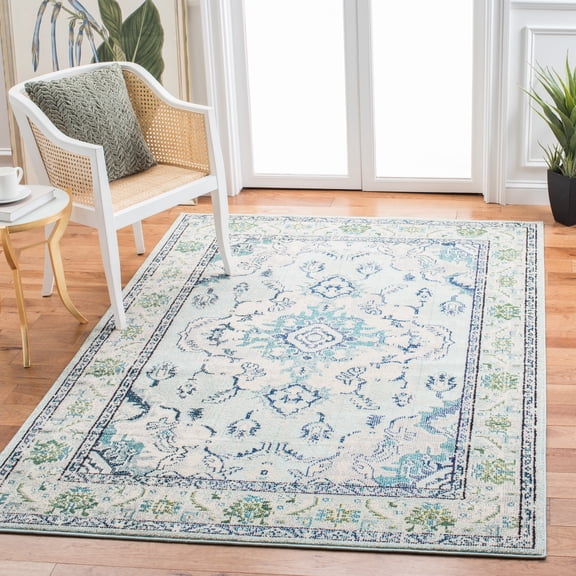 SAFAVIEH Square Rug 8' - Monaco Collection - Traditional Design, Light Blue & Ivory, Ideal for Living Room, Bedroom, Dining Space (MNC243K)
