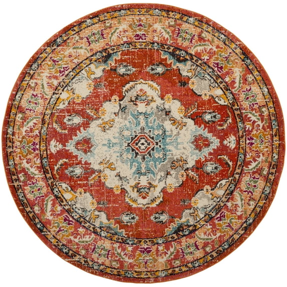 SAFAVIEH Monaco Toria Oriental Area Rug, Orange/Light Blue, 11' x 11' Round