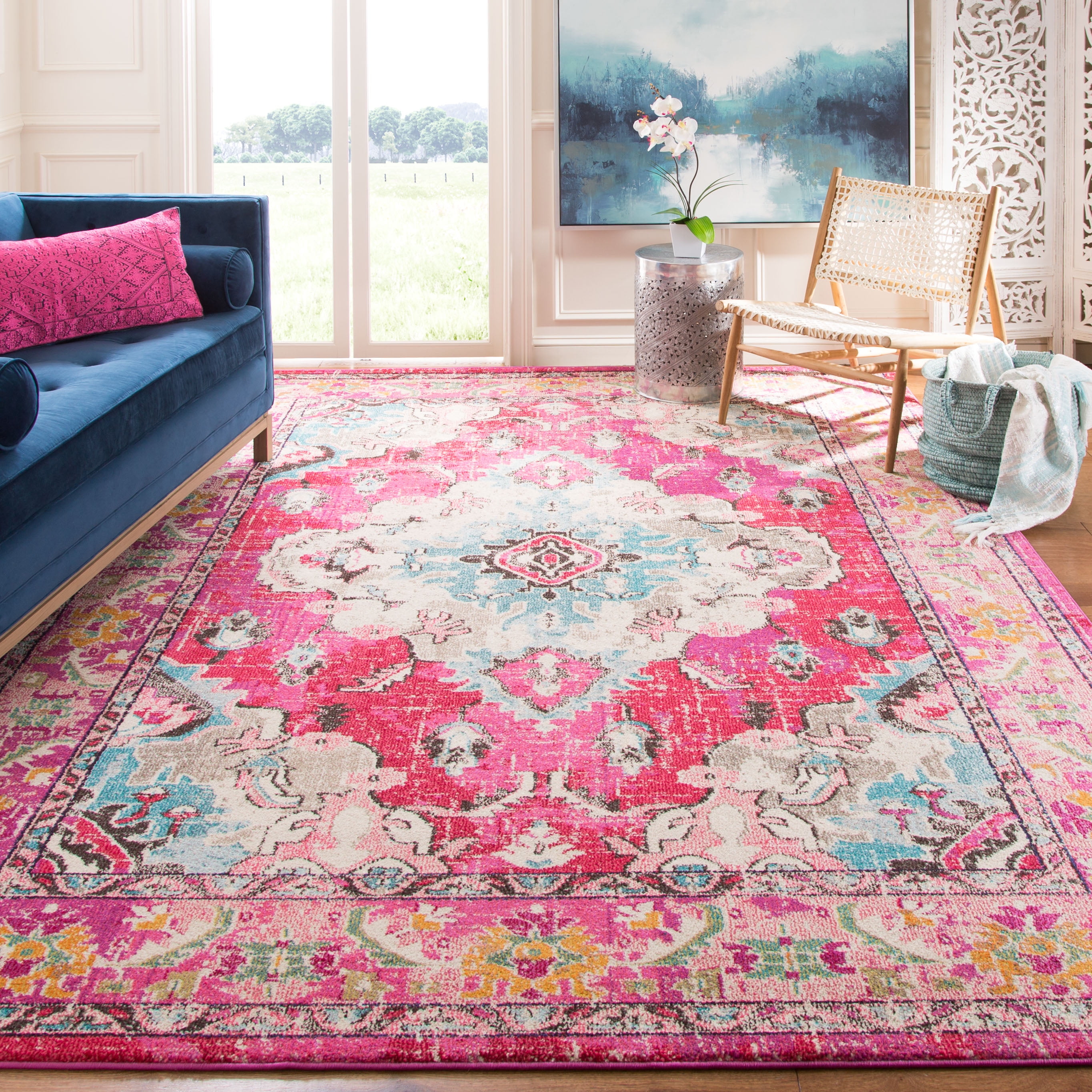 SAFAVIEH Area Rug 12x18 - Monaco Collection - X-Large - Traditional Design, Pink & Multi, Ideal for Living Room, Bedroom, Dining Space