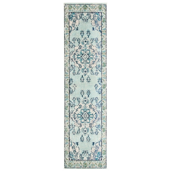 SAFAVIEH Monaco Toria Oriental Runner Rug, Light Blue/Ivory, 2'2" x 12'