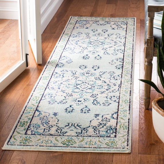 SAFAVIEH Monaco Toria Oriental Runner Rug, Light Blue/Ivory, 2'2" x 14' - Traditional Design, Light Blue & Ivory, Ideal for Living Room, Bedroom, Dining Space, Entryway, Hallway, Kitchen